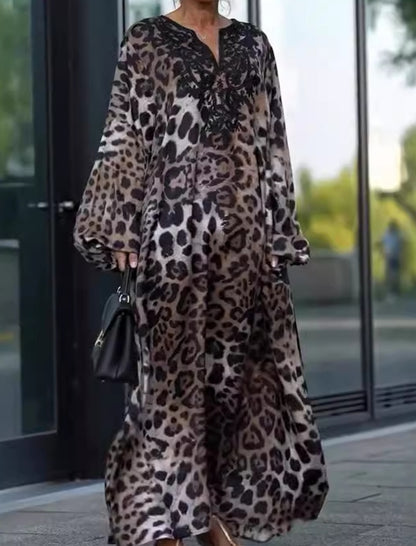 Leopard Print Maxi Dress with Lace Detailing