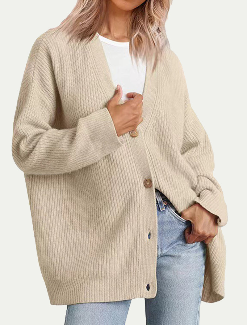 Cozy Button-Up Cardigan with Drop Shoulders