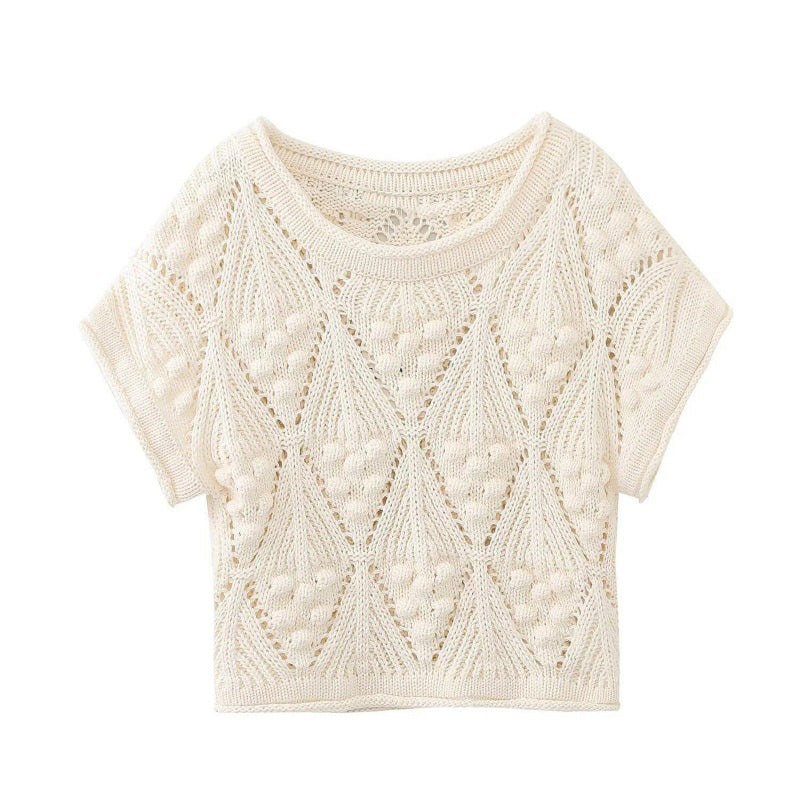 Cropped Short Sleeve Textured Knit Top