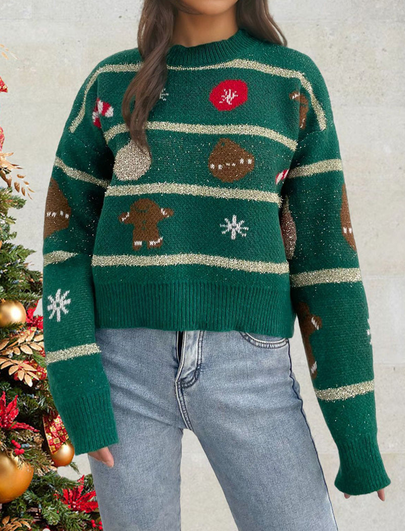 Festive Knit Sweater with Holiday Motifs