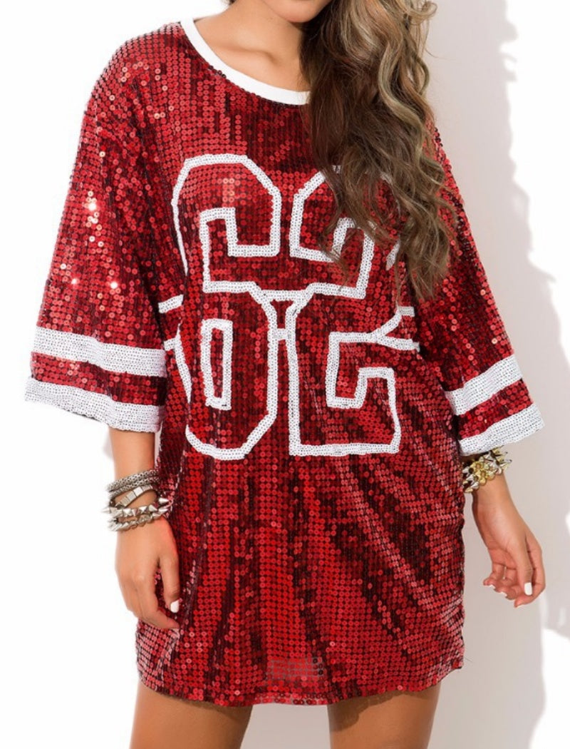 Sequin Numbered Oversized Top