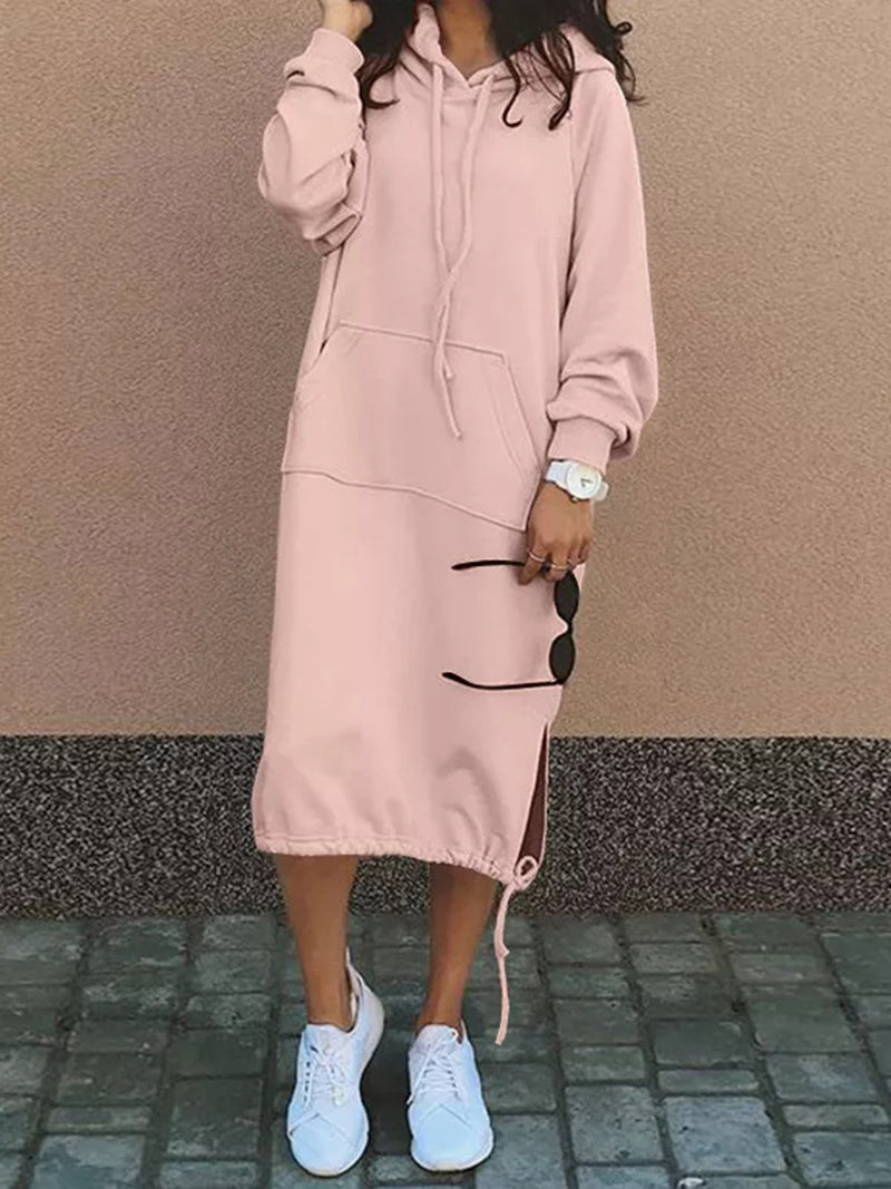 Drawstring Hoodie Midi Dress