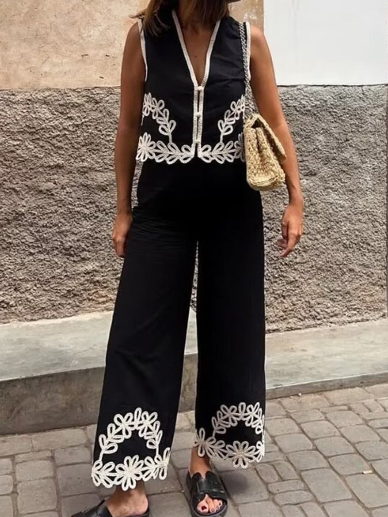 Sleeveless Top and Wide-Leg Pants Set