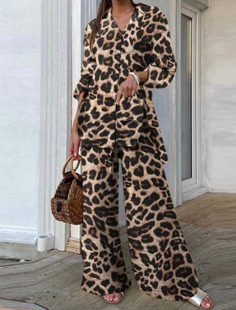 Animal Print Wide-Leg Pants Set