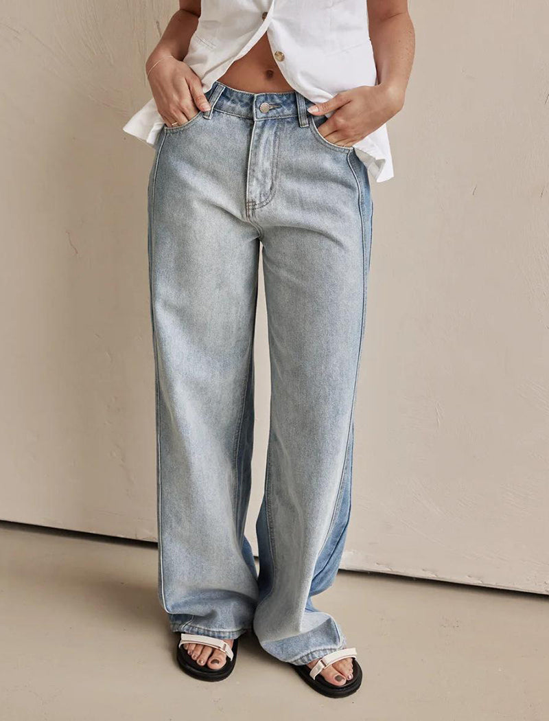 Washed Wide-Leg Denim Pants