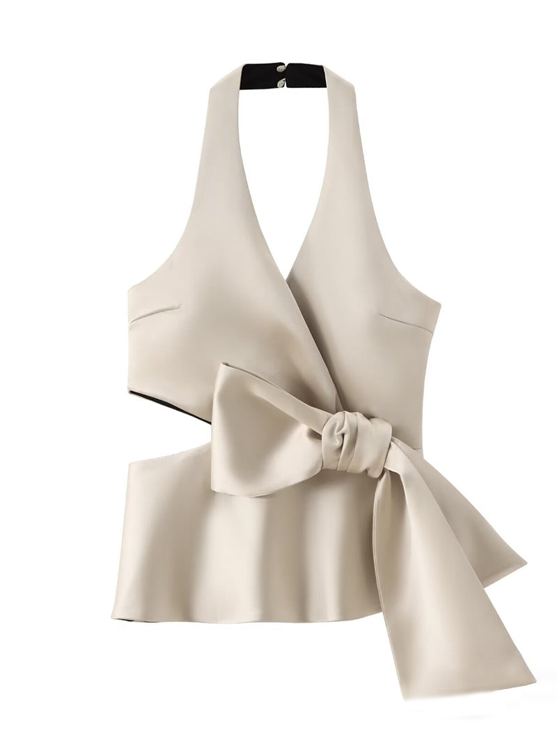 Satin Bow Neck Halter Top