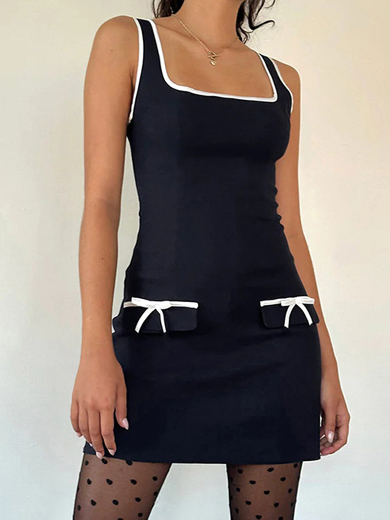 Bow Pocket Bodycon Mini Dress