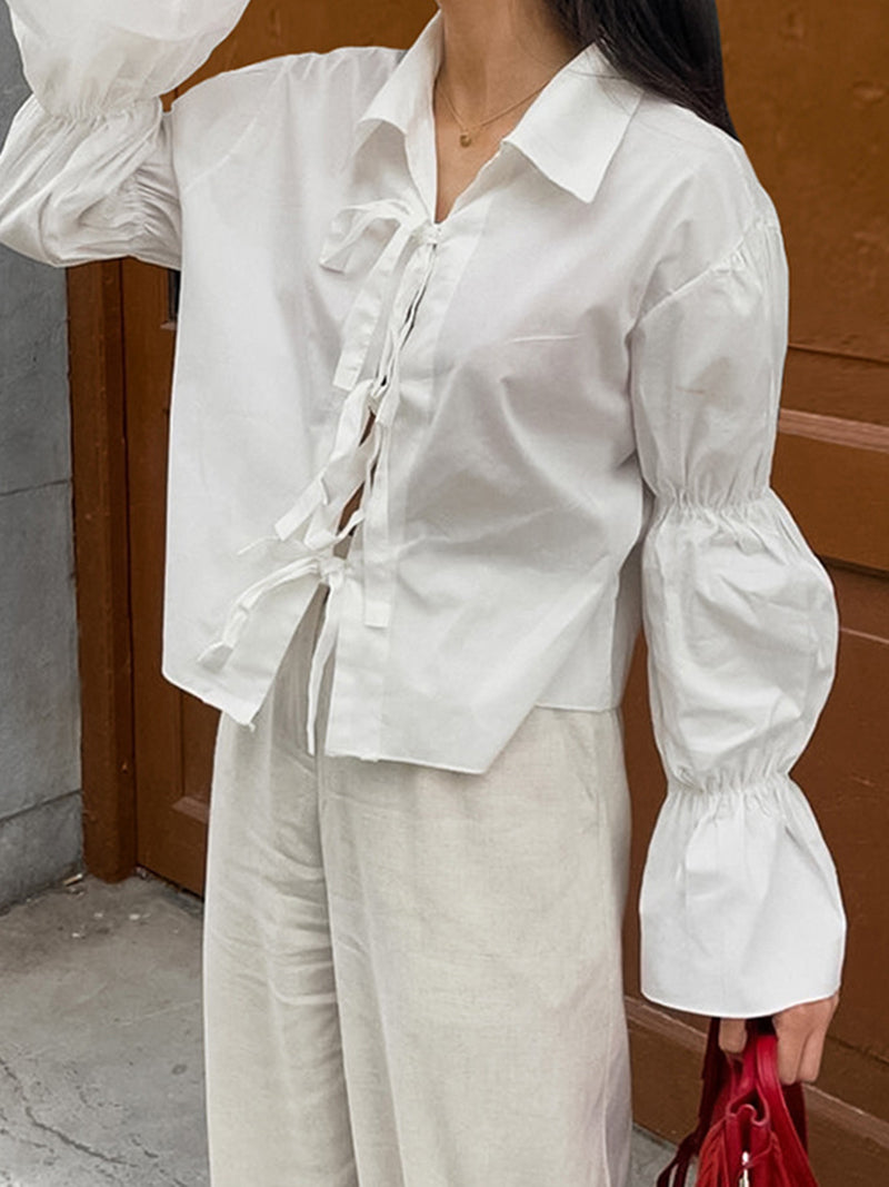 Tie-Front Bell Sleeve Blouse