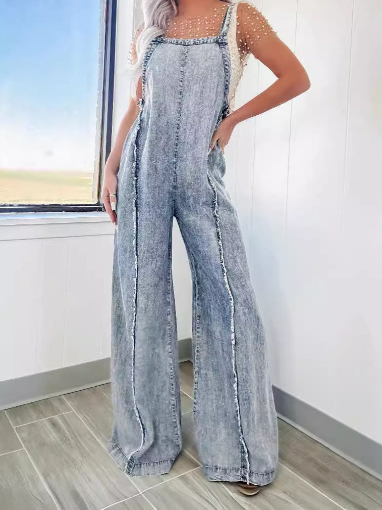 Wide-Leg Denim Jumpsuit