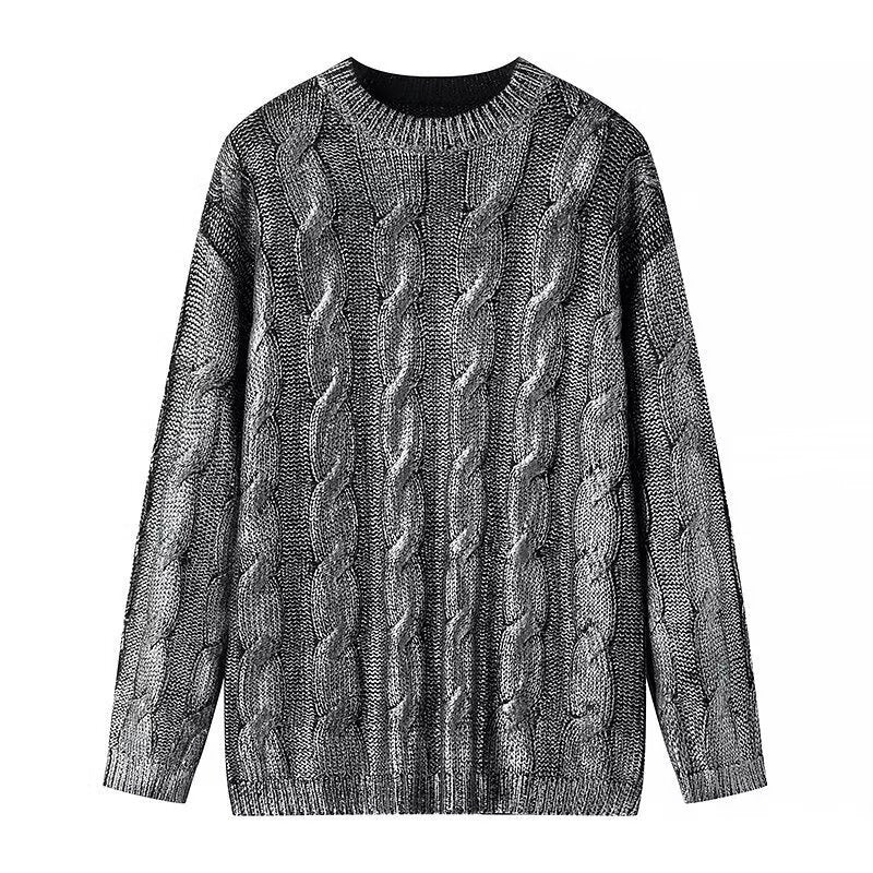 Metallic Cable Knit Pullover Sweater