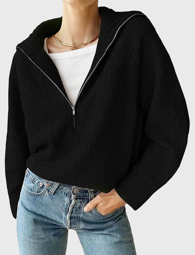 Half-Zip Ribbed Sweater with Relaxed Fit