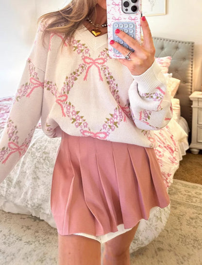 Jacquard Patchwork Long Sleeve Pullover Sweater