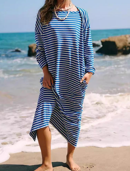 Long-sleeve Pullover Color-block Dress