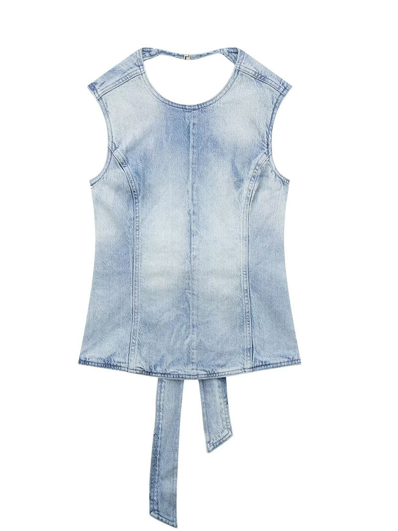 Open-Back Sleeveless Denim Top