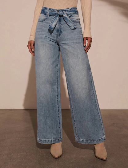 High-Waisted Tie-Dye Washed Straight-Leg Jeans