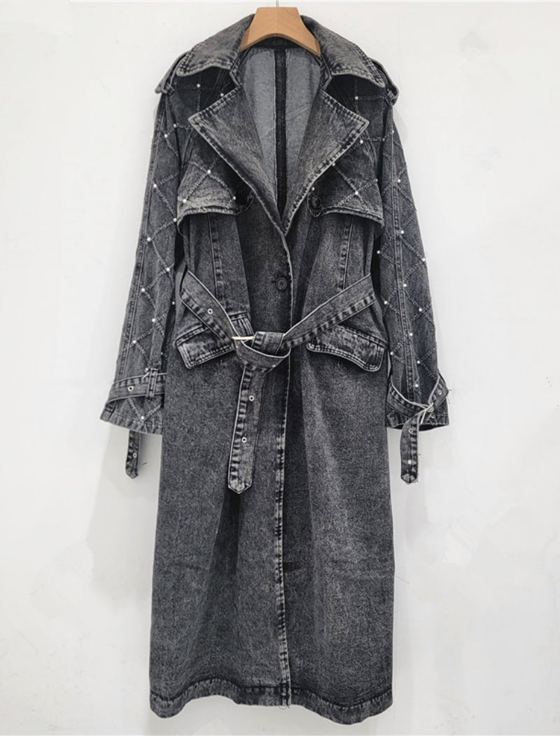 Washed Denim Trench Coat