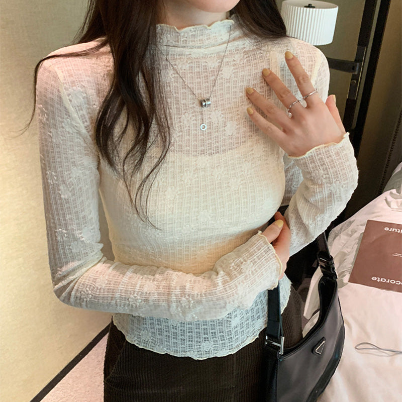 Textured Long-Sleeve Lace Top