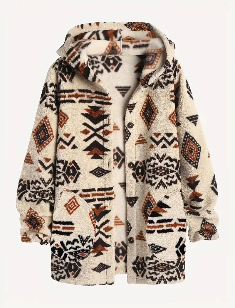 Hooded Mid-Length Plush Pocket Cardigan