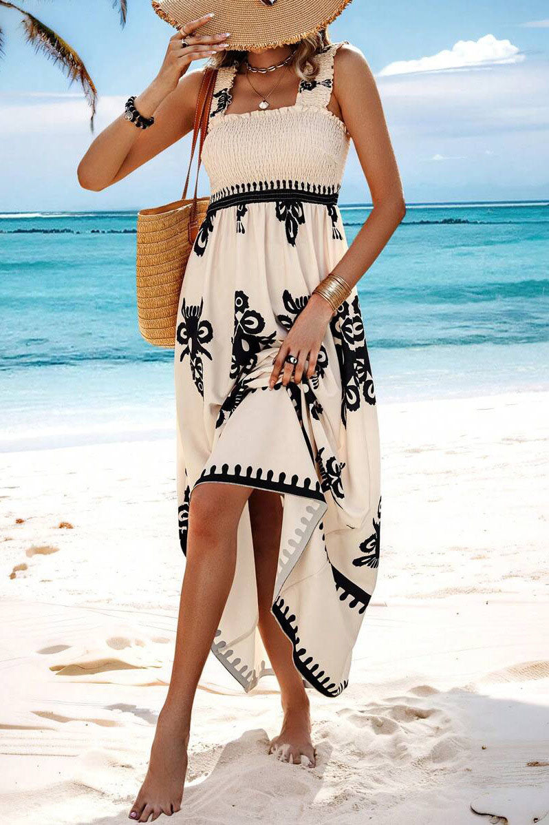 Boho Print Smocked Maxi Dress