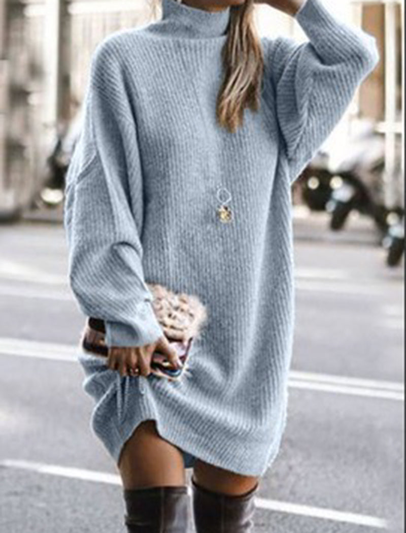 Oversized High-Neck Sweater Dress