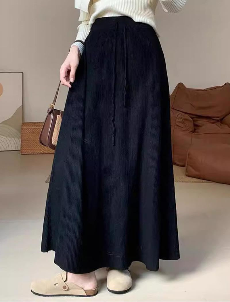 Pleated Drawstring Maxi Skirt