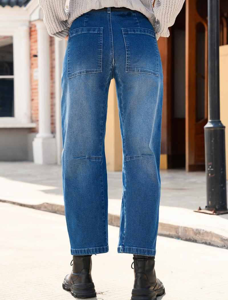 Relaxed Fit Wide-Leg Patch Jeans