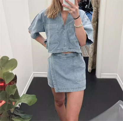 Denim Shirt and Skort Set