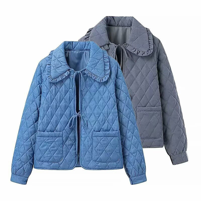 Ruffle Collar Quilted Jacket