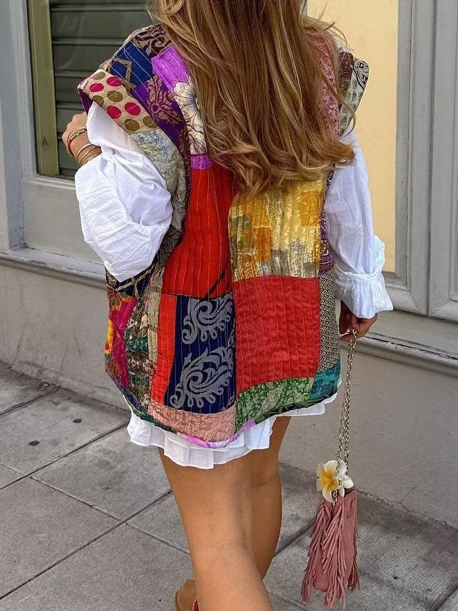 Patchwork Open-Front Vest