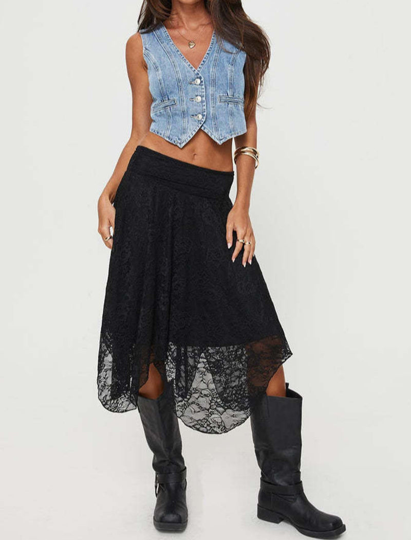 Layered Lace Hem Midi Skirt