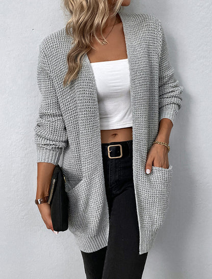 Waffle Knit Open-Front Cardigan