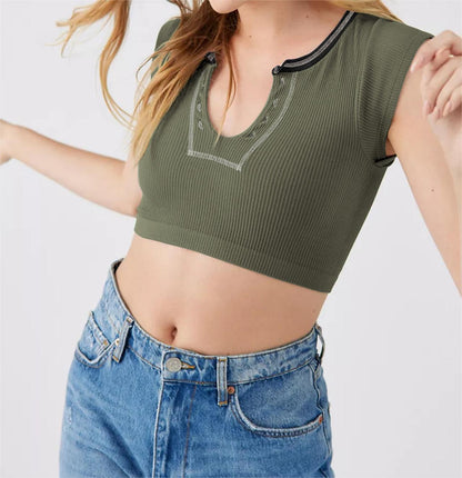 Solid Ribbed Cowl Neck Crop Top