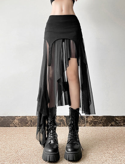 High-Waist Layered Sheer Skirt