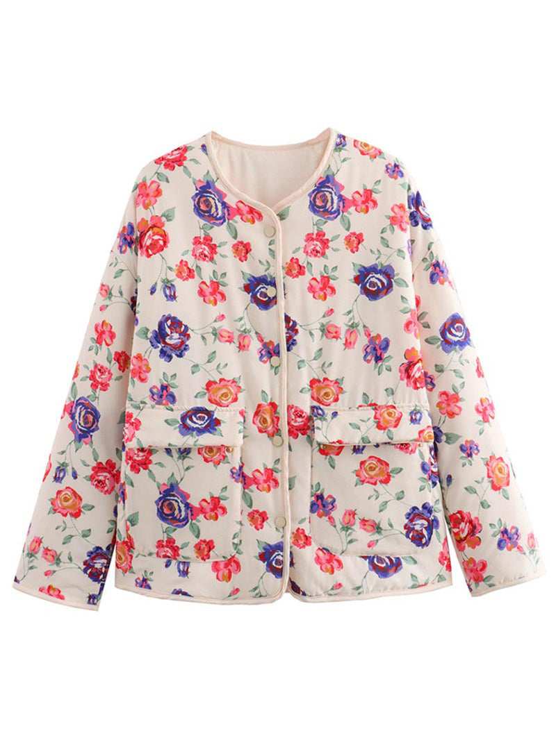 Floral Quilted Jacket with Pockets