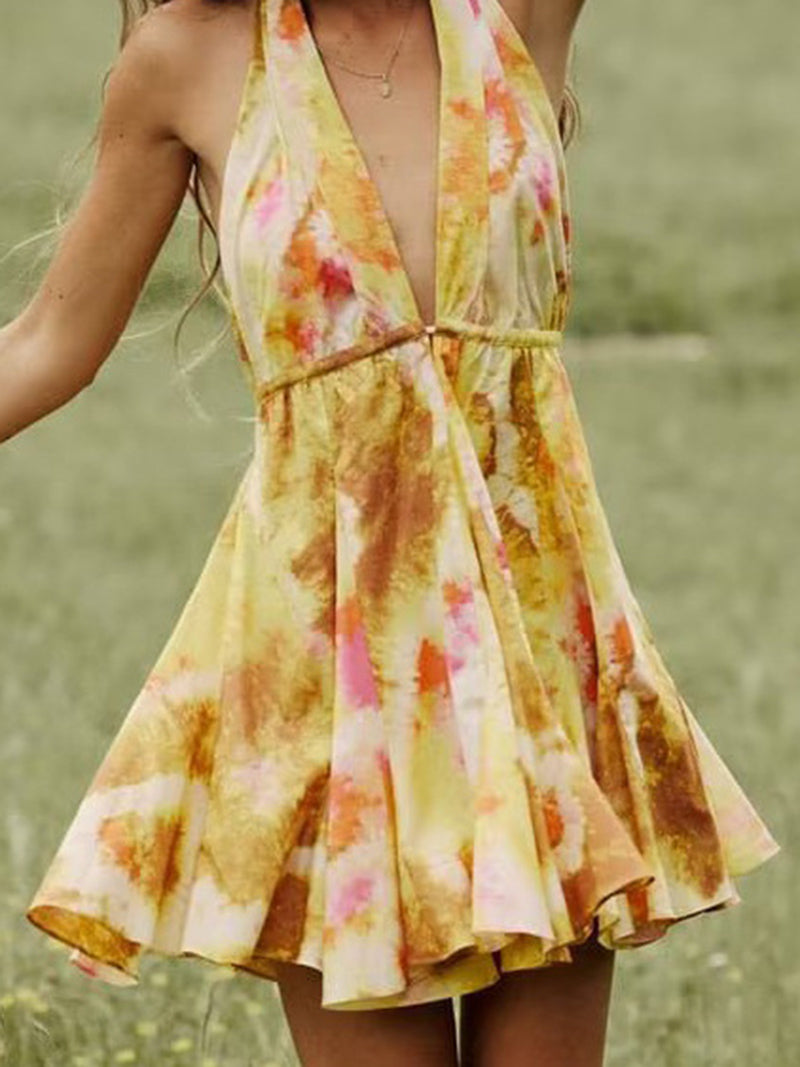 Floral Print Tie-Back Halter Dress