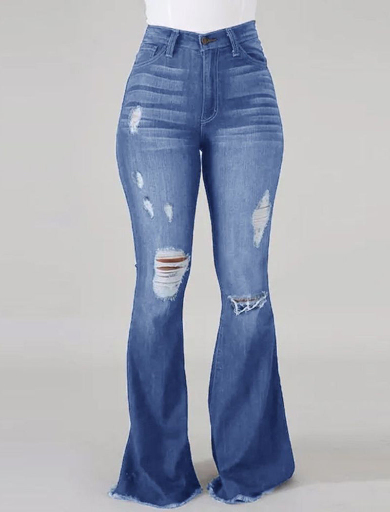 Distressed High-Waist Flared Jeans