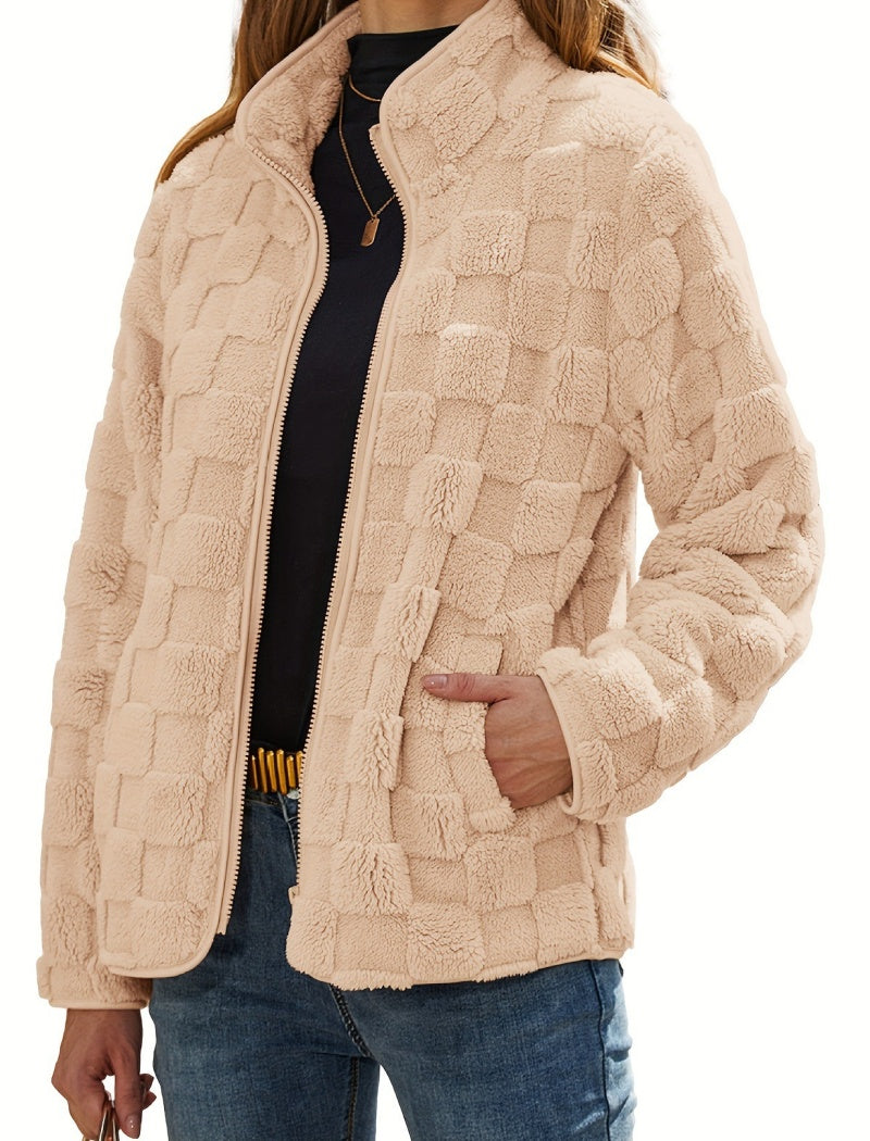 Checkered Texture Zip-Up Jacket