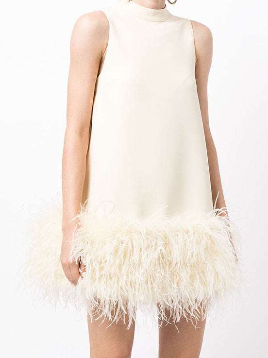 Sleeveless Feather Hem Mini Dress