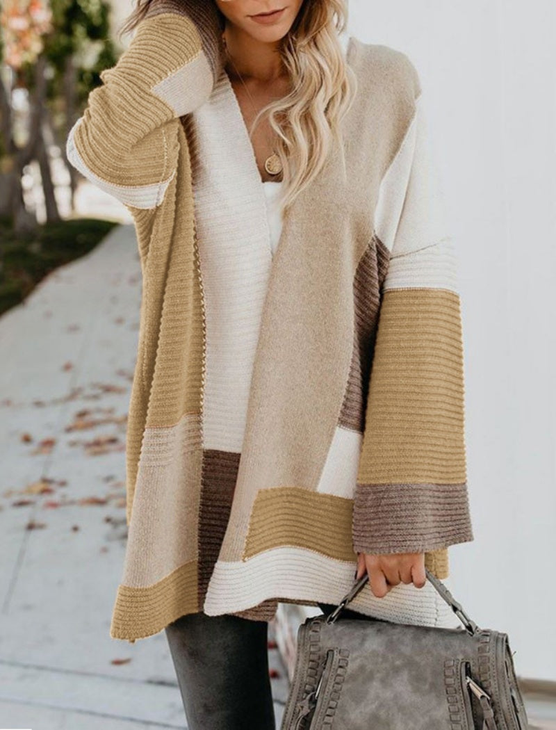 Striped Oversized Knit Cardigan with Open Front