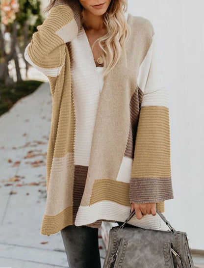 Striped Oversized Knit Cardigan with Open Front