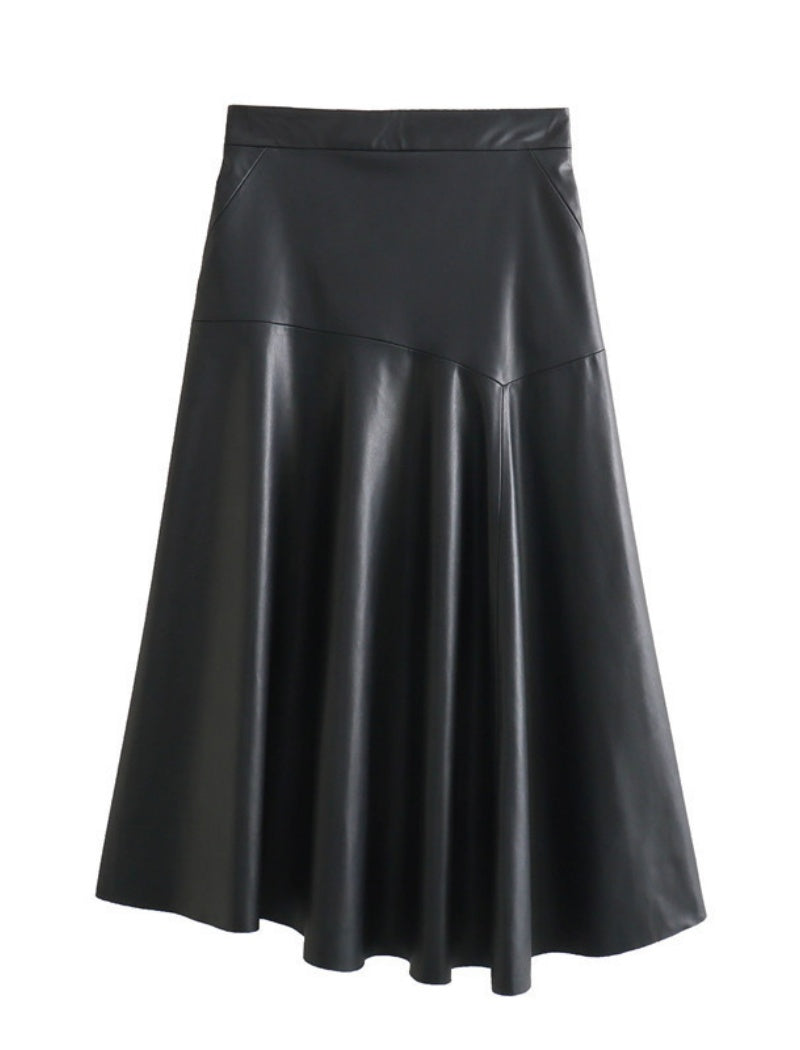 High-Waist Faux Leather Flared Skirt