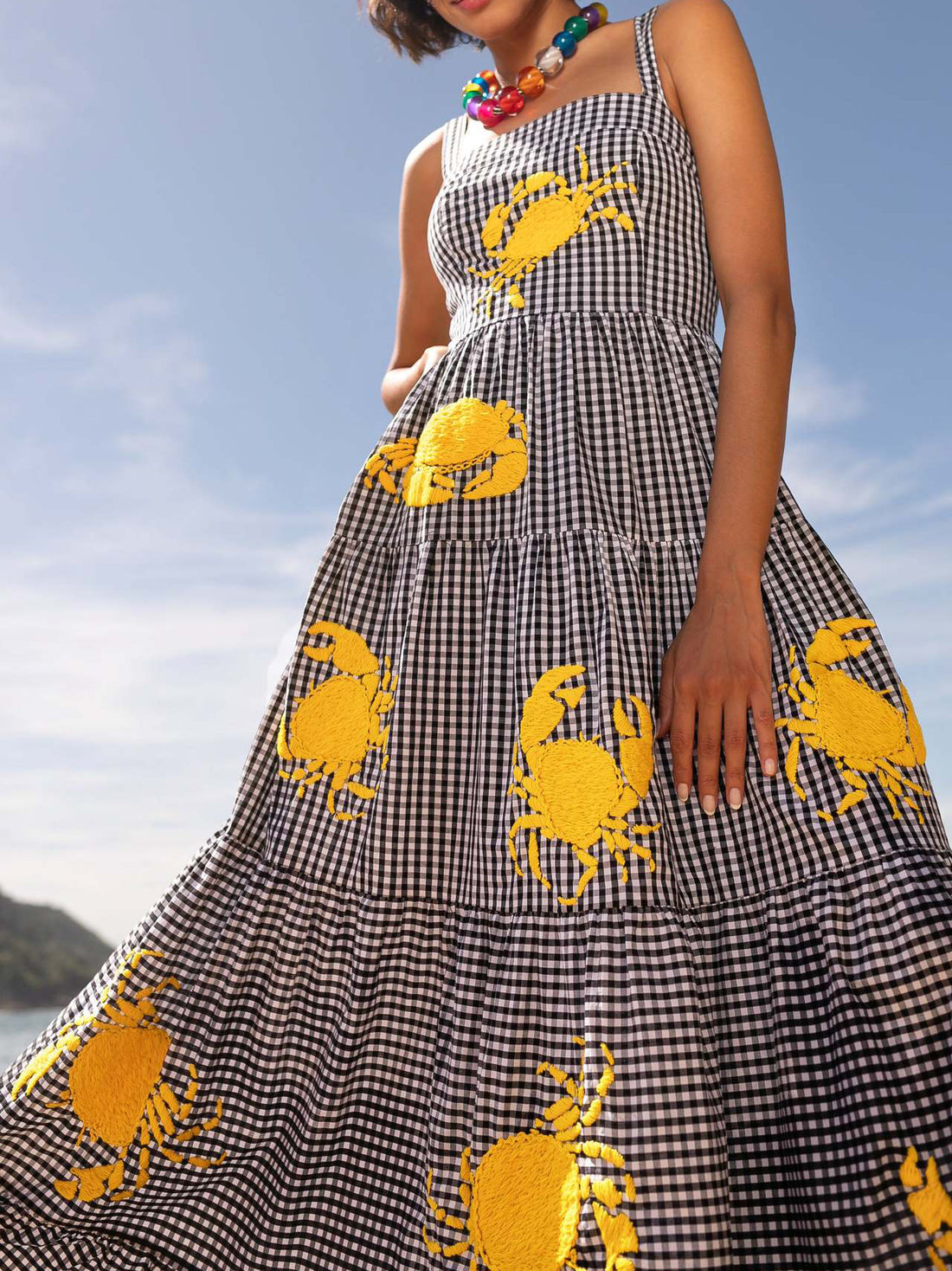 Gingham Graphic Print Maxi Dress