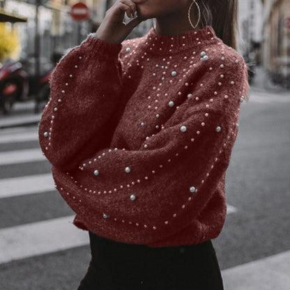 Pearl Embellished Puff Sleeve Sweater