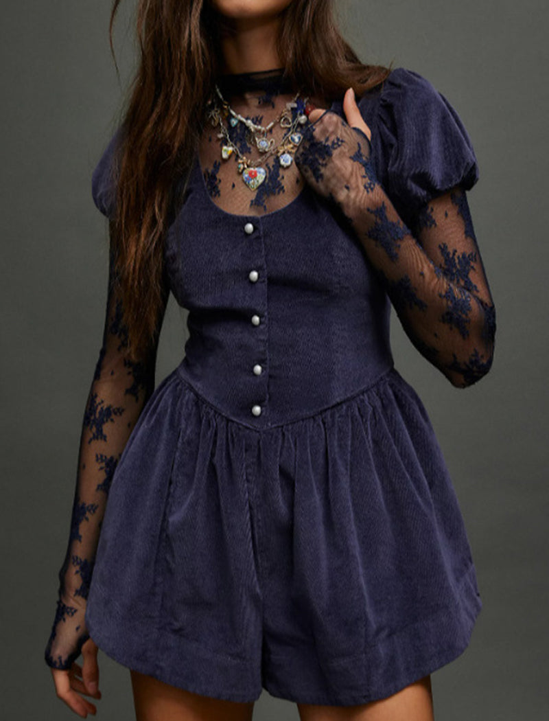 Puff Sleeve Lace Detail Romper