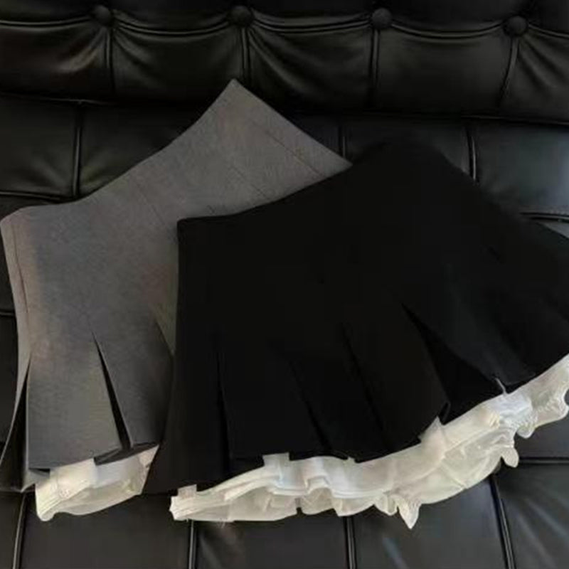 Ruffle High-Waisted Pleated Skirt