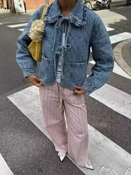 Ruffle Collar Quilted Jacket