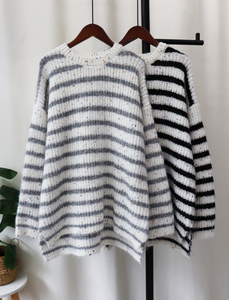 Striped Knit Pullover Sweater