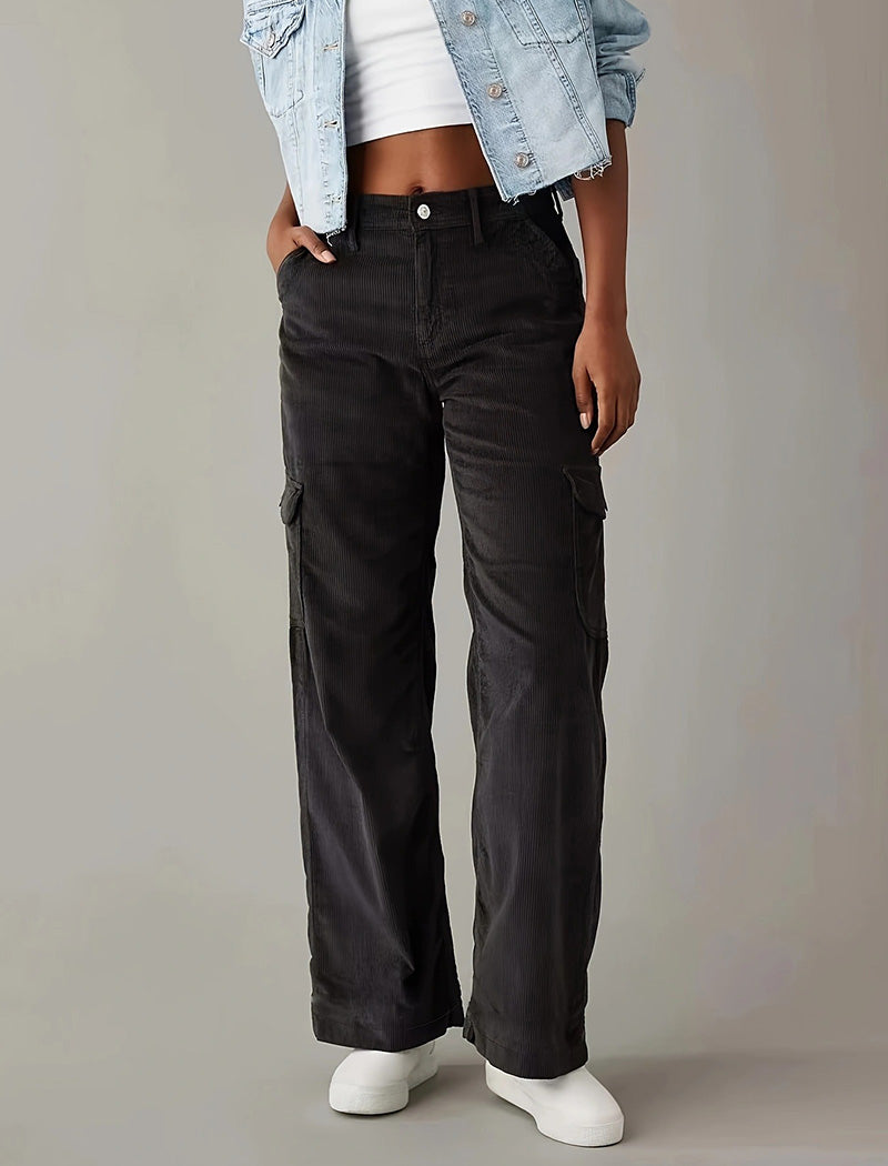 Wide-Leg Corduroy Cargo Pants