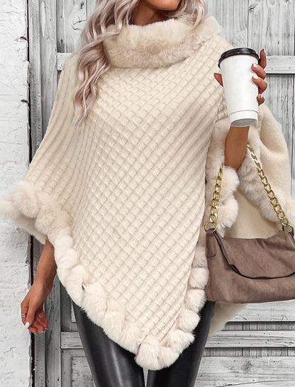 Chic Poncho with Faux Fur Trim