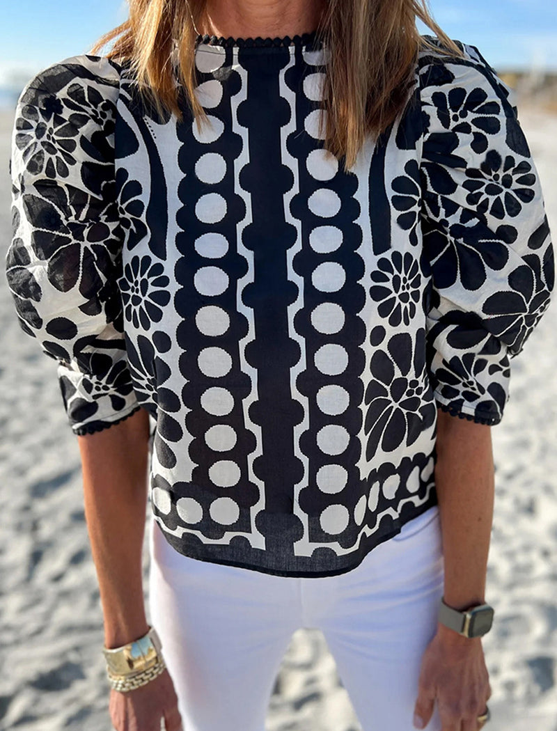 Puff-Sleeve Buttoned Top